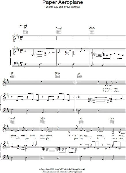open zoom image for Paper Aeroplane - Piano/Vocal/Guitar, New, Main