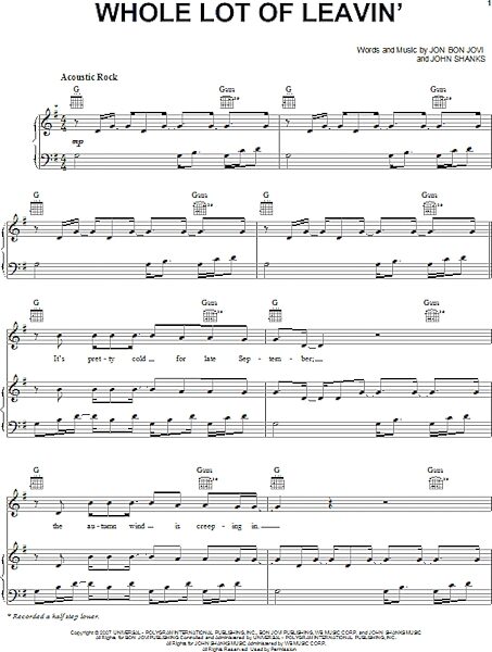 open zoom image for Whole Lot Of Leavin' - Piano/Vocal/Guitar, New, Main