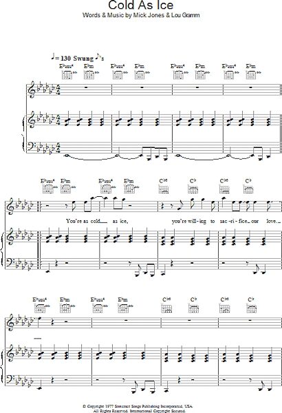 open zoom image for Cold As Ice - Piano/Vocal/Guitar, New, Main