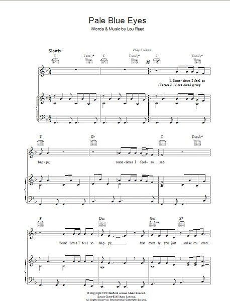 open zoom image for Pale Blue Eyes - Piano/Vocal/Guitar, New, Main