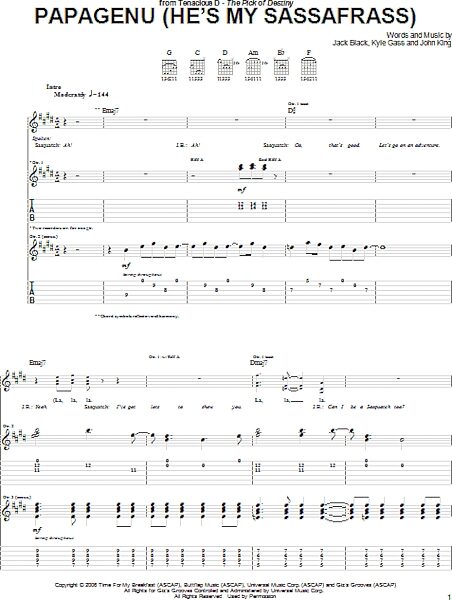 open zoom image for Papagenu (He's My Sassafrass) Part 1 - Guitar TAB, New, Main