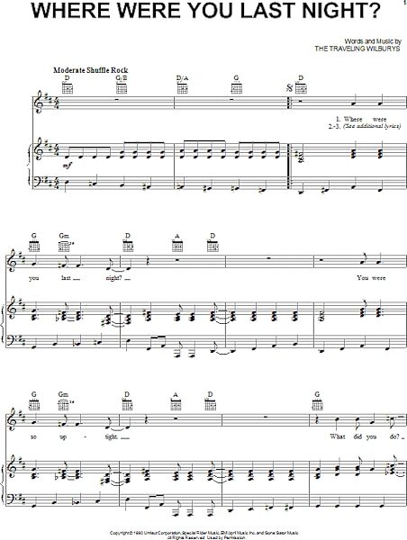 open zoom image for Where Were You Last Night? - Piano/Vocal/Guitar, New, Main