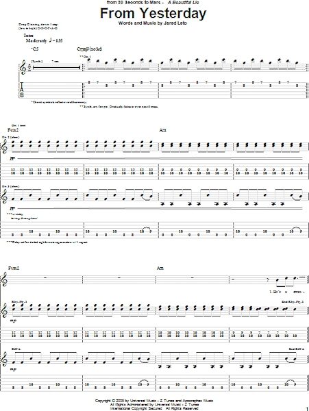 open zoom image for From Yesterday - Guitar TAB, New, Main