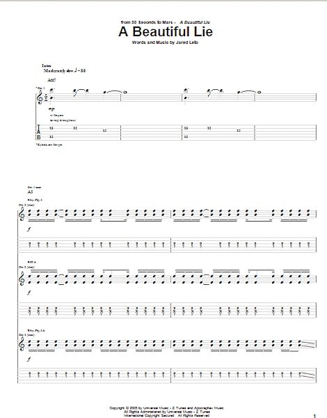open zoom image for A Beautiful Lie - Guitar TAB, New, Main
