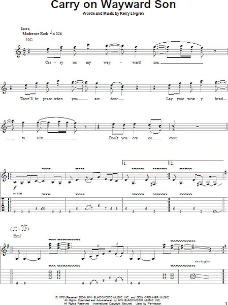open zoom image for Carry On Wayward Son - Guitar Tab Play-Along, New, Main