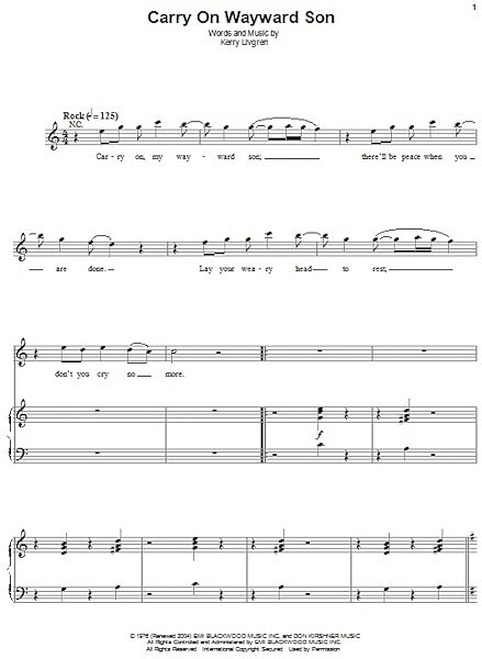 open zoom image for Carry On Wayward Son - Piano Vocal, New, Main
