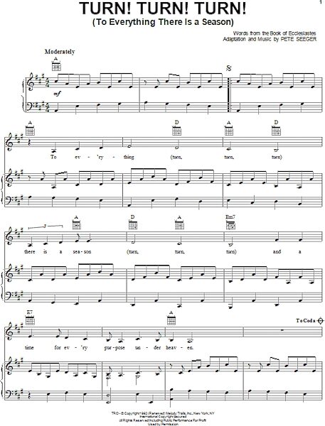 open zoom image for Turn! Turn! Turn! (To Everything There Is A Season) - Piano/Vocal/Guitar, New, Main