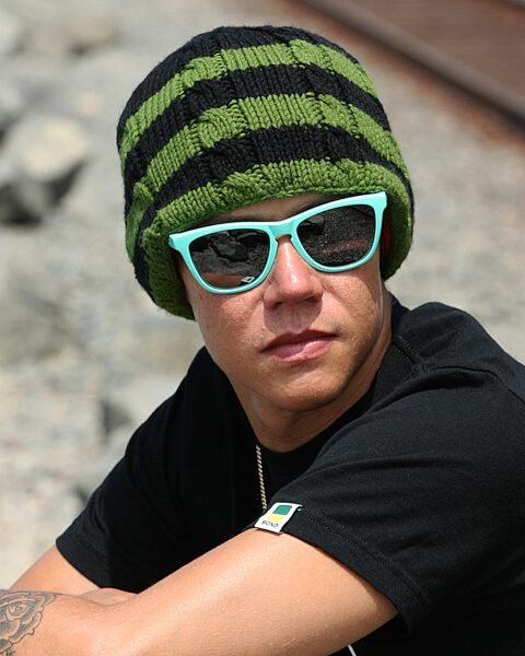 open zoom image for Aerial7 Sound Disk Beanie, Knit Black Green Glamour View