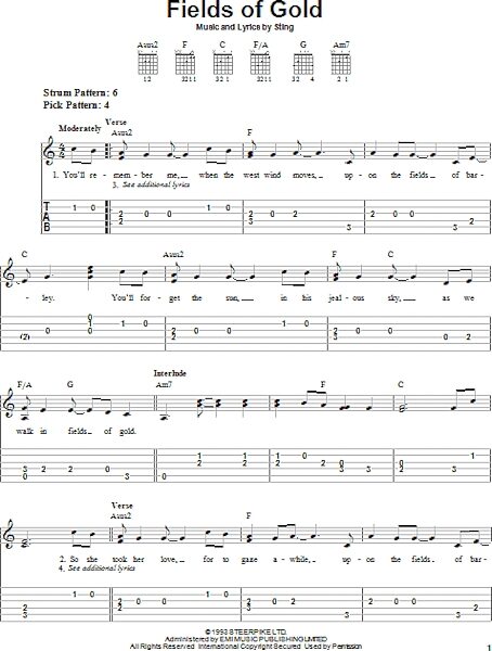open zoom image for Fields Of Gold - Easy Guitar with TAB, New, Main
