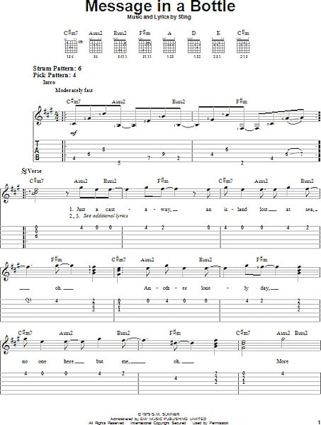 open zoom image for Message In A Bottle - Easy Guitar with TAB, New, Main