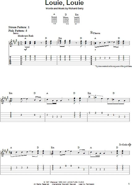 open zoom image for Louie, Louie - Easy Guitar with TAB, New, Main