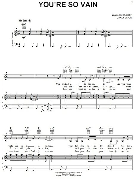 open zoom image for You're So Vain - Piano/Vocal/Guitar, New, Main