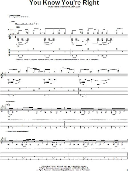 open zoom image for You Know You're Right - Guitar TAB, New, Main