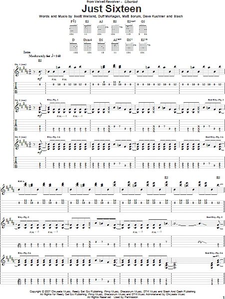 open zoom image for Just Sixteen - Guitar TAB, New, Main