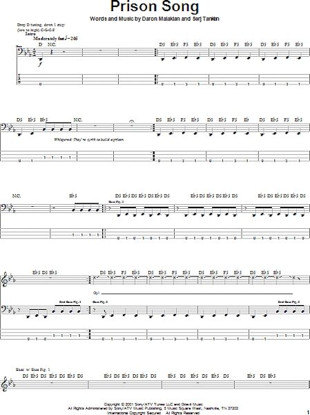 open zoom image for Prison Song - Bass Tab, New, Main