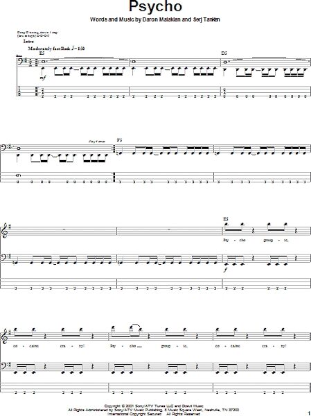 open zoom image for Psycho - Bass Tab, New, Main