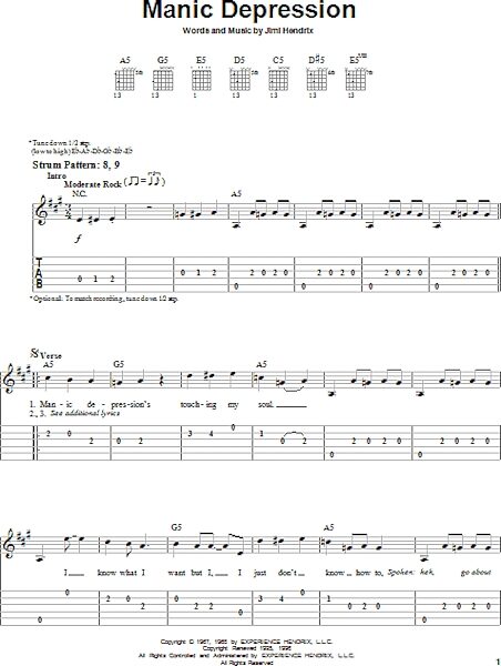 open zoom image for Manic Depression - Easy Guitar with TAB, New, Main