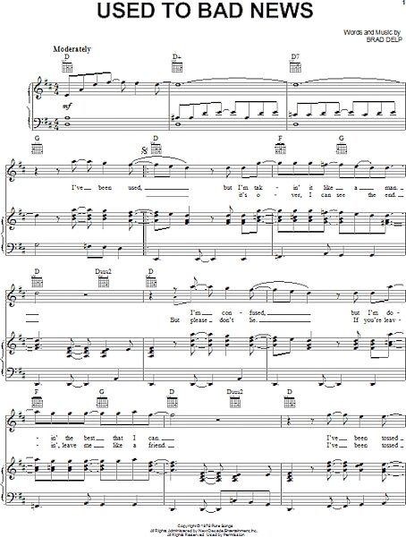 open zoom image for Used To Bad News - Piano/Vocal/Guitar, New, Main