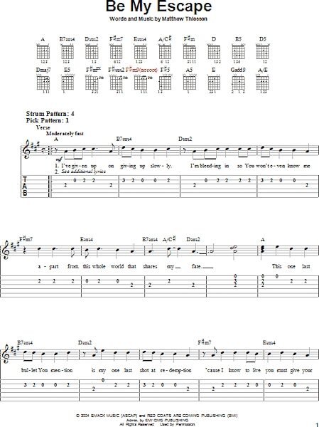 open zoom image for Be My Escape - Easy Guitar with TAB, New, Main