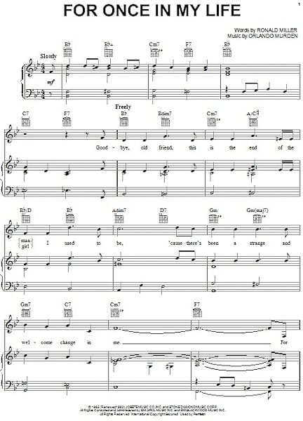 open zoom image for For Once In My Life - Piano/Vocal/Guitar, New, Main