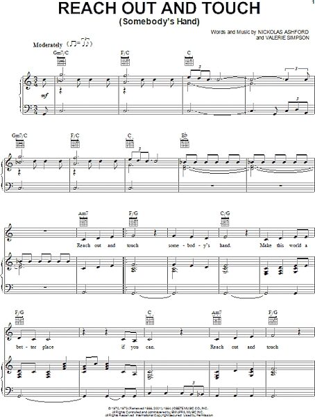 open zoom image for Reach Out And Touch (Somebody's Hand) - Piano/Vocal/Guitar, New, Main