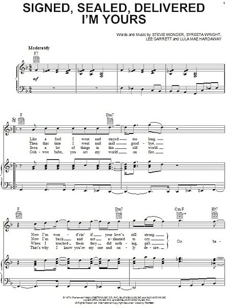 open zoom image for Signed, Sealed, Delivered I'm Yours - Piano/Vocal/Guitar, New, Main