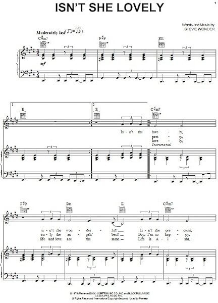 open zoom image for Isn't She Lovely - Piano/Vocal/Guitar, New, Main