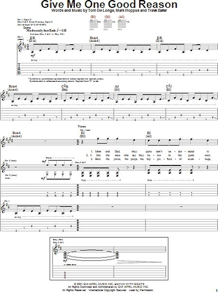 open zoom image for Give Me One Good Reason - Guitar TAB, New, Main