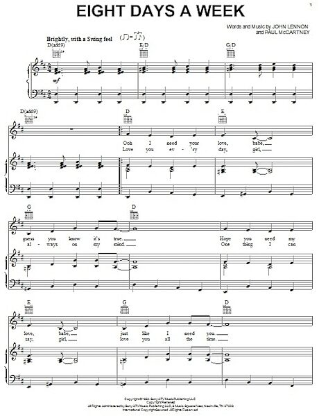 open zoom image for Eight Days A Week - Piano/Vocal/Guitar, New, Main