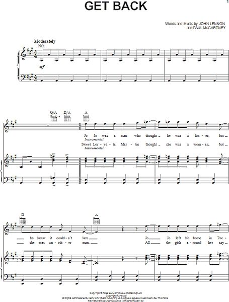 open zoom image for Get Back - Piano/Vocal/Guitar, New, Main