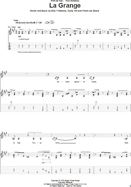 open zoom image for La Grange - Guitar TAB, New, Main