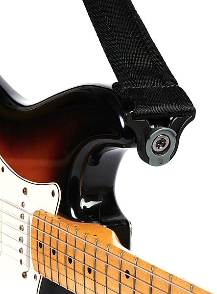 open zoom image for D'Addario Auto-Lock Guitar Strap, Black, Action Position Back