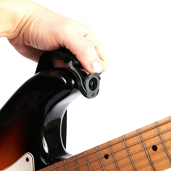 open zoom image for D'Addario Auto-Lock Guitar Strap, Black, Action Position Back