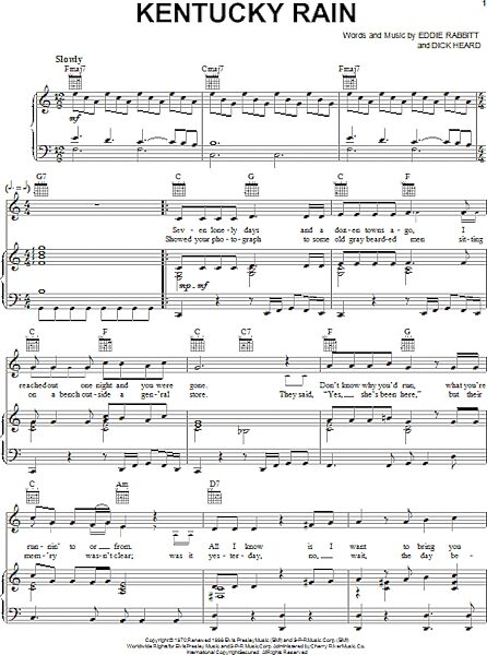 open zoom image for Kentucky Rain - Piano/Vocal/Guitar, New, Main