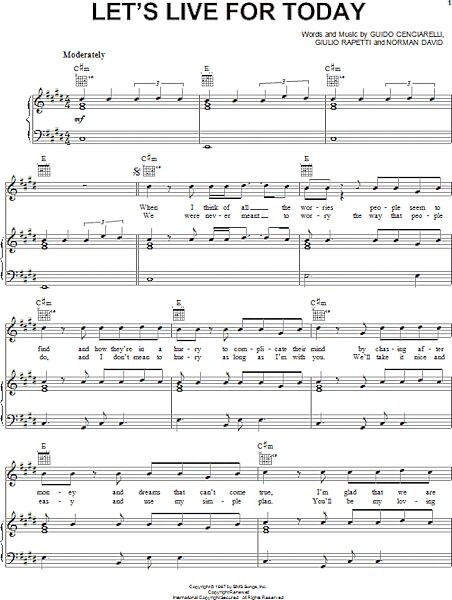 open zoom image for Let's Live For Today - Piano/Vocal/Guitar, New, Main