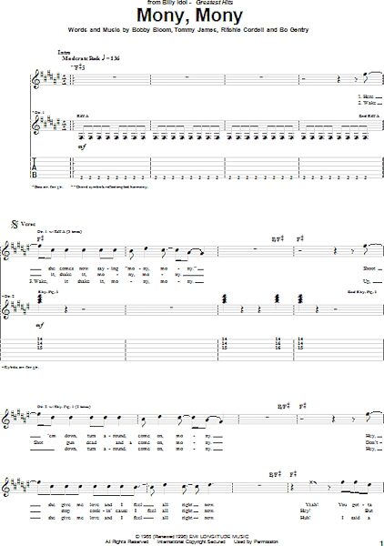 open zoom image for Mony, Mony - Guitar TAB, New, Main