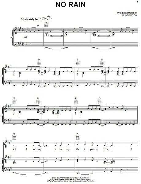open zoom image for No Rain - Piano/Vocal/Guitar, New, Main