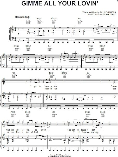 open zoom image for Gimme All Your Lovin' - Piano/Vocal/Guitar, New, Main