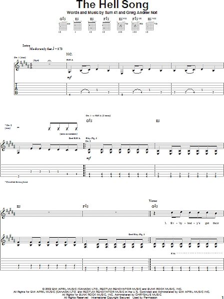 open zoom image for The Hell Song - Guitar TAB, New, Main