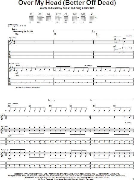 open zoom image for Over My Head (Better Off Dead) - Guitar TAB, New, Main