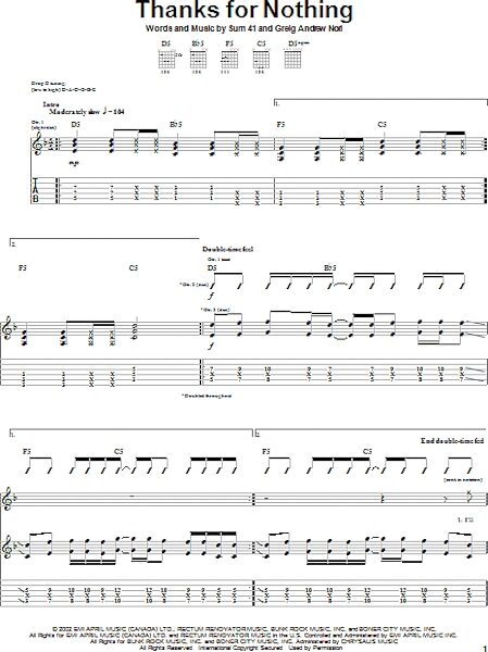 open zoom image for Thanks For Nothing - Guitar TAB, New, Main