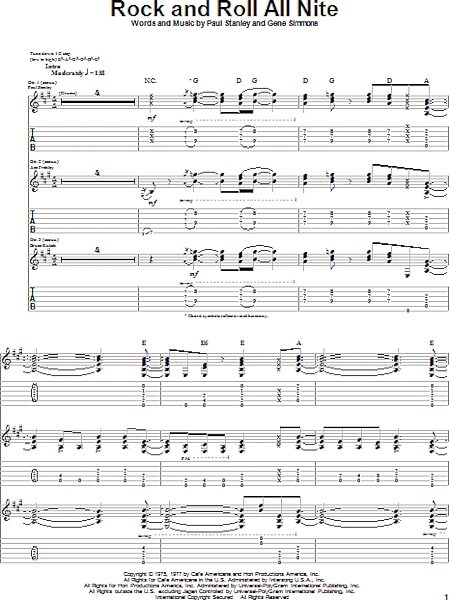 open zoom image for Rock And Roll All Nite - Guitar TAB, New, Main