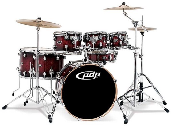 open zoom image for Pacific Drums X7 Maple Series Lacquer Drum Shell Kit (7-Piece), Red to Black Burst Sparkle Fade