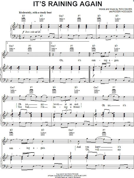 open zoom image for It's Raining Again - Piano/Vocal/Guitar, New, Main