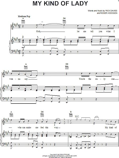 open zoom image for My Kind Of Lady - Piano/Vocal/Guitar, New, Main