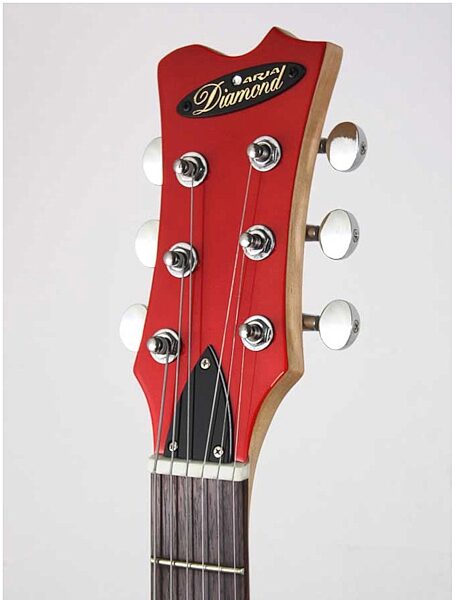open zoom image for Aria DM380 Diamond Series Electric Guitar, Light Candy Apple Red - Headstock