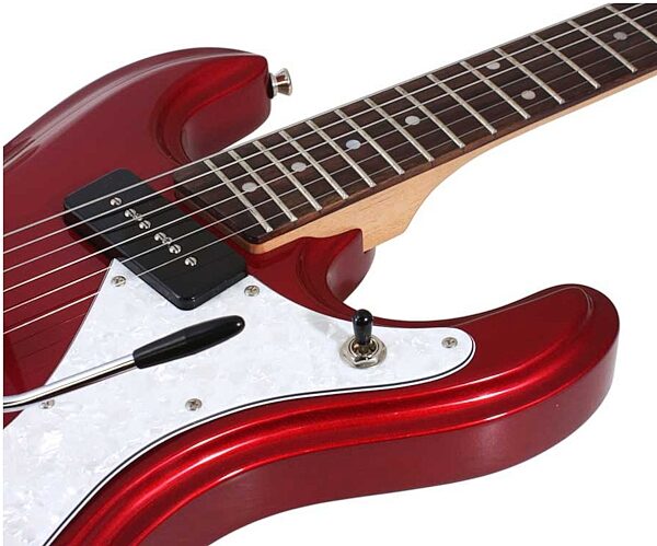 open zoom image for Aria DM380 Diamond Series Electric Guitar, Light Candy Apple Red - Neck Closeup