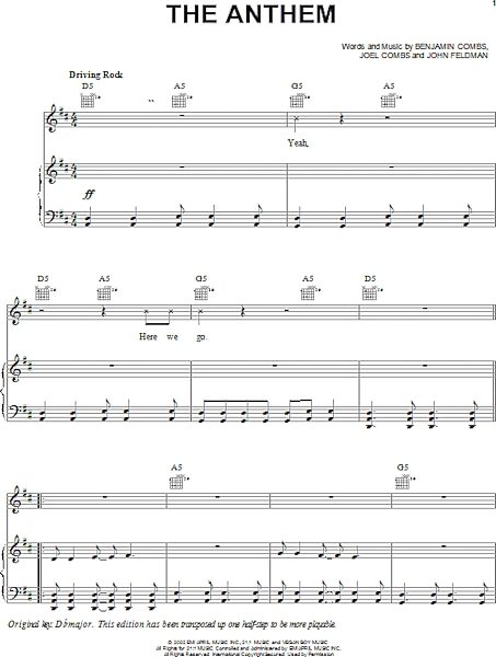 open zoom image for The Anthem - Piano/Vocal/Guitar, New, Main