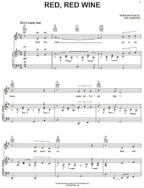 open zoom image for Red, Red Wine - Piano/Vocal/Guitar, New, Main