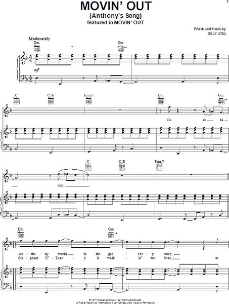open zoom image for Movin' Out (Anthony's Song) - Piano/Vocal/Guitar, New, Main